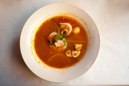 Tom yam kung soup in Thai restaurantの写真素材