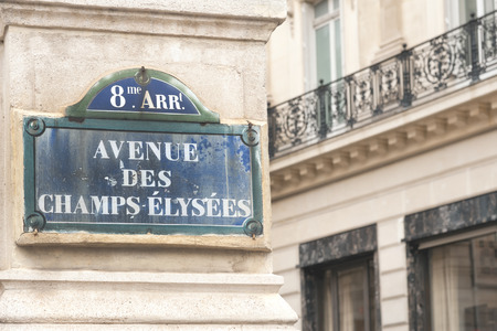 Avenue des Champslyses sign on the famous street in Parisのeditorial素材