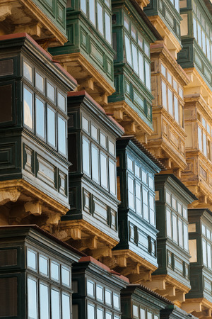 Balconies on traditional Maltese house in the capital city of Valletta Maltaの写真素材