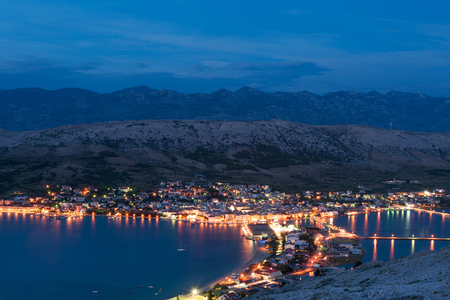 Panorama of Pag city the largest city on Pag island Croatiaの写真素材