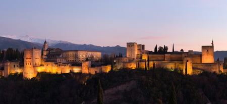 Beautiful Alhambra palace and surrounding mountains in Granada, Spainのeditorial素材