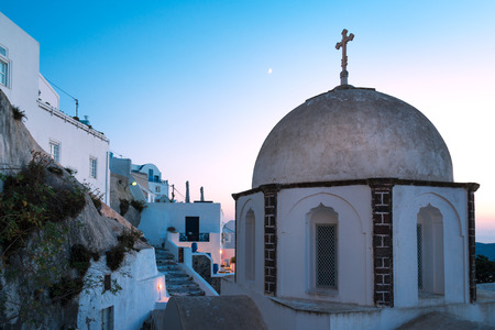 Typical Greek orthodox church in Fira, Santoriniの写真素材