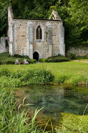 Ruins of Abbey Notre-Dame de Fontaine Guerard in Upper Normandyの写真素材