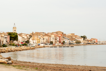 Shellfish and oyster producing village Bouziges on French coastの写真素材