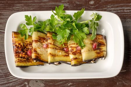 Eggplant stuffed with cheese and nuts, famous Georgian appetizerの写真素材