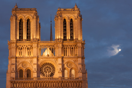 Full moon by Notre Dame de Paris facade, Parisの写真素材