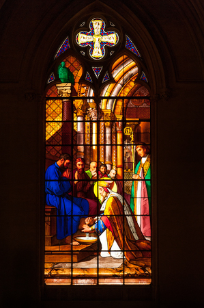 Vitrage in Dreux Royal Chapel, traditional burial place of the House of Orleans, Franceのeditorial素材