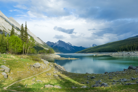 Medicine Lake in Jasper National park, Canadaの写真素材