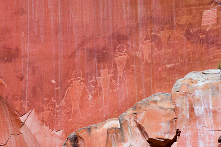 Native American petroglyphs in Capitol Reef national park, Utahの写真素材