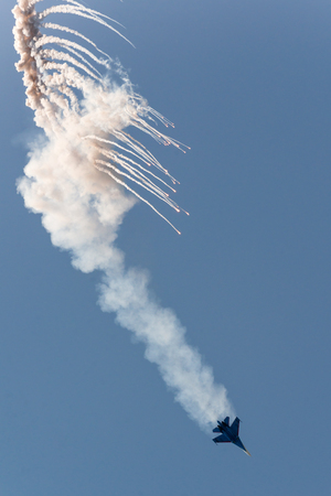 Russian Sukhoi Su-27 fighter during airshow in 2016の写真素材