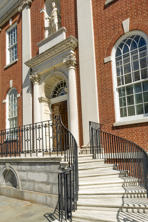 Marble staircase to historical Library Hall on Independence Square in Philadelphiaの写真素材