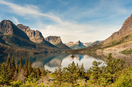 St Mary Lake with Wild Goose Island in Glacier National park, Montanaの写真素材