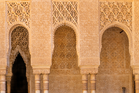 Moorish arches and columns of Alhambra harem in Granada, Spainの写真素材