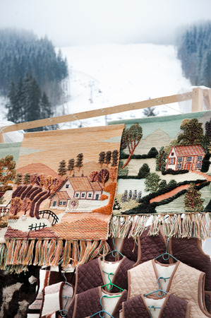 Traditional Ukrainian wool handwork in Bukovel ski resort in Carpathians, western Ukraineの写真素材