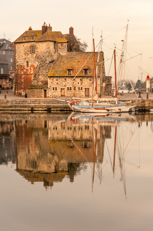 The lieutenancy building in Vieux Bassin, old port of Honfleur in Normandy region of Franceの写真素材