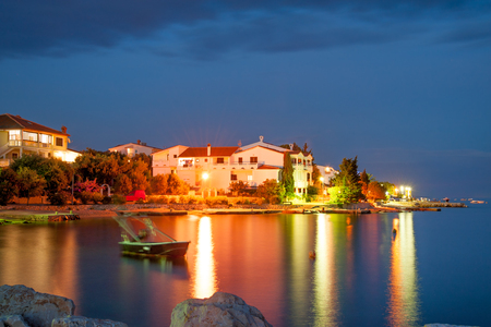 Nighttime view of Simuni village on Pag island, Croatiaの写真素材