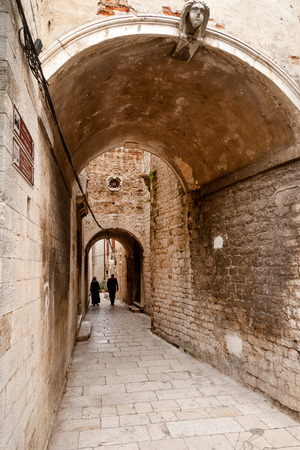 Ancient cobblestone streets of Sibenik, Dalmatia region, Croatiaの写真素材