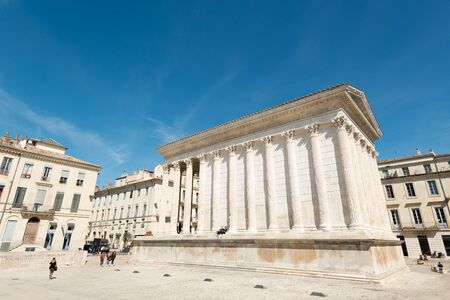 Maison Caree or Square House, the best preserved Roman temple, in Nimes, Southern Franceの写真素材