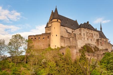 Famous medieval fortified Vianden castle in Luxembourgの写真素材