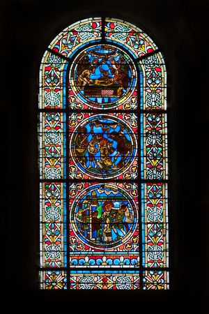 Vitrage of Saint Julian of Le Mans cathedral, Le Mans, Franceの写真素材