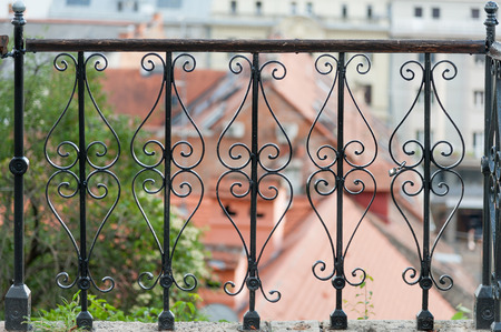 Delicate iron fence in Gradec, historical district of Zagreb, Croatiaの写真素材