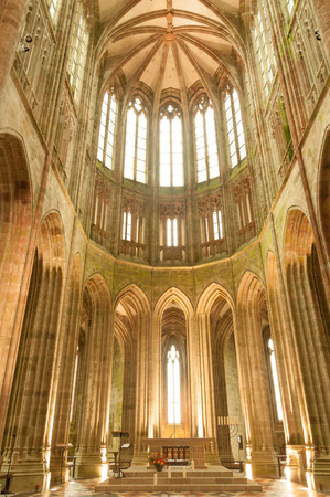 Gothic choir of Mont Saint Michel church-abbey, UNESCO world heritage site, Franceのeditorial素材