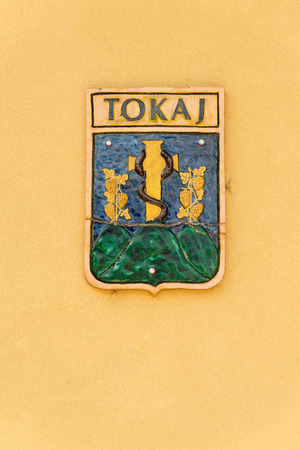 Coat of arms on the house in Tokaj town center, Tokaj wine region, Hungaryの写真素材