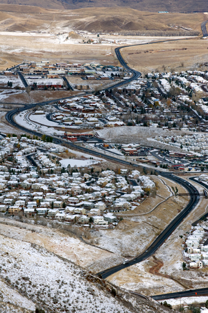 Panoramic view of Golden, Colorado with surrounding mountains, USAの写真素材