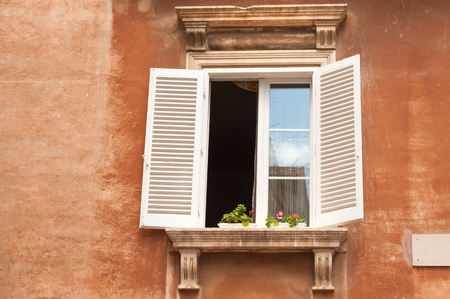 Colorful window of the typical waterfront house in Zadar, Croatiaの写真素材