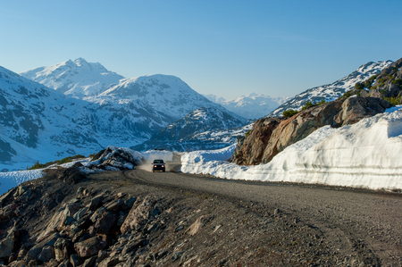 Offroad driving by Boundary Ranges near Salmon glacier between British Columbia and Alaskaの写真素材
