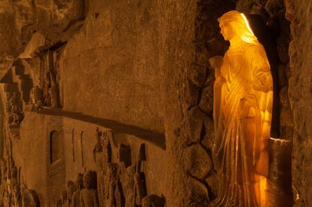 Virgin Mary carved from rock salt inside Wieliczka Salt Mine, a popular tourist destination near Krakow, Polandのeditorial素材