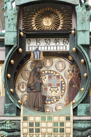 Close up of Ankeruhr clock on the Hoher Markt (Market) in Inner City, Vienna, Austriaの写真素材
