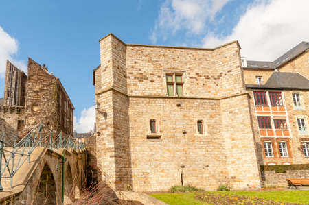 Medieval Palace of the Counts of Maine built on the Roman ruins and Jacques-Peletier Garden, Le Mans, Franceのeditorial素材