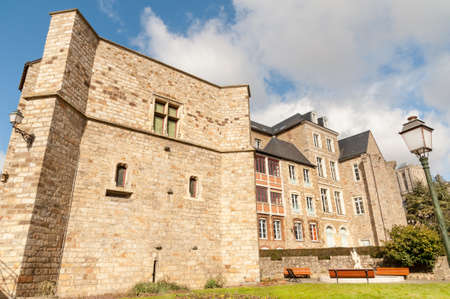 Medieval Palace of the Counts of Maine built on the Roman ruins and Jacques-Peletier Garden, Le Mans, Franceのeditorial素材