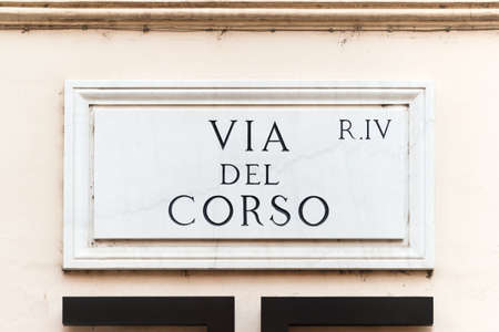 Via del Corso street sign on the main street of Rome, famous for shopping, Italyの写真素材