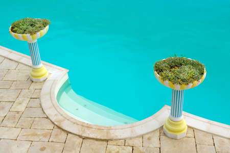 Decorated steps of large pool in the Mediterranean resort, Europeの写真素材