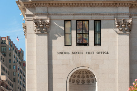 Detail of the James A. Farley Post Office Building between 31st and 33rd streets in Midtown Manhattan, USAの写真素材