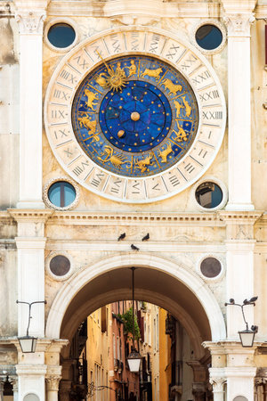 Famous astronomical clock of St Mark's Clocktower on Piazza San Marco,  Venice, Italyの写真素材