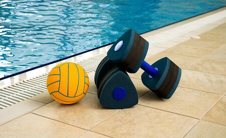Aqua Aerobics Dumbbells and Ball. Water Aerobics.の写真素材