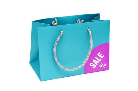 blue shopping bag with the inscription Sale isolated on a white backgroundの写真素材