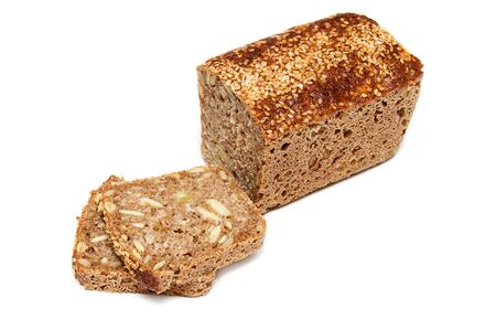bread with sunflower seeds and pumpkin seeds isolated on a white backgroundの写真素材