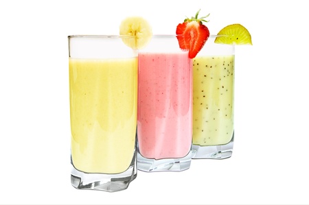 Various fruit smoothies isolated on a white backgroundの写真素材