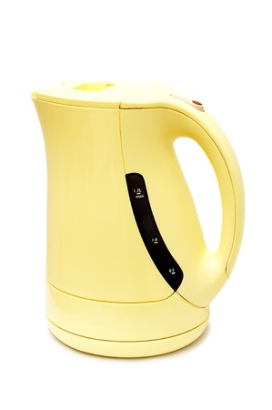 Yellow electrical kettle isolated on white backgroundの写真素材