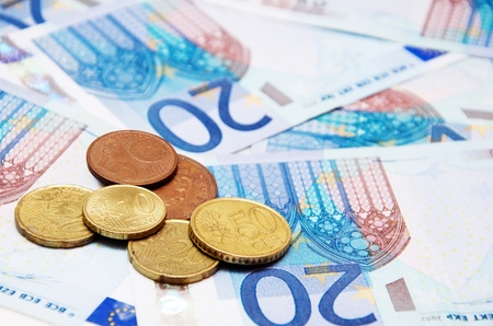Euro money, bills and coins close upの写真素材