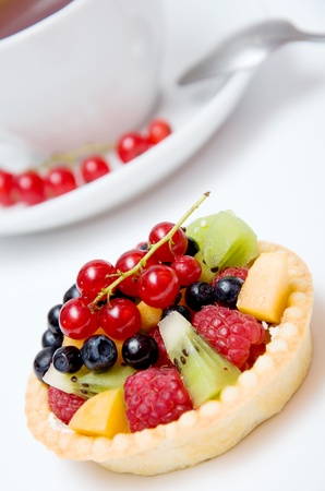 sweet berries dessert with raspberries in tartlの写真素材