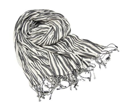 white scarf with black stripes isolated on a white backgroundの写真素材