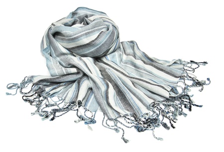 Scarf  with  blue and grey stripes isolated on a white backgroundの写真素材