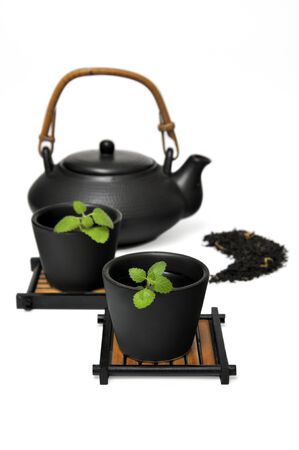 Chinese Tea Set with Teapot and cup isolated on whiteの写真素材