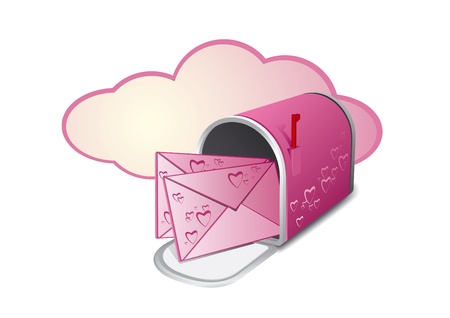 open pink mailbox with two letters over whiteのイラスト素材