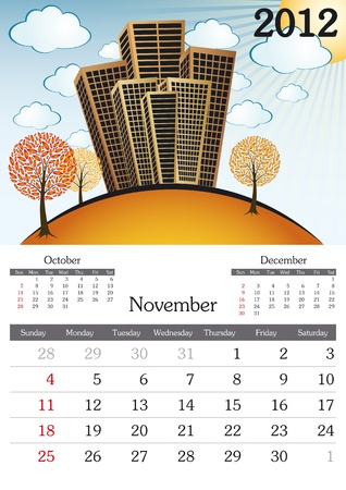November. 2012 Calendar. Souvenir fonts used. A3のイラスト素材